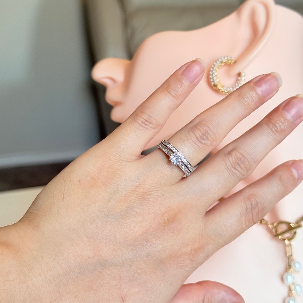 S925 Silver Cubic Zirconia Ring Set - Picture 7 of 7